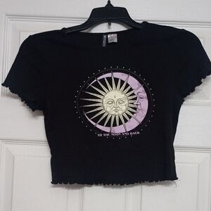 H&M Black Celestial Graphic Crop Top
